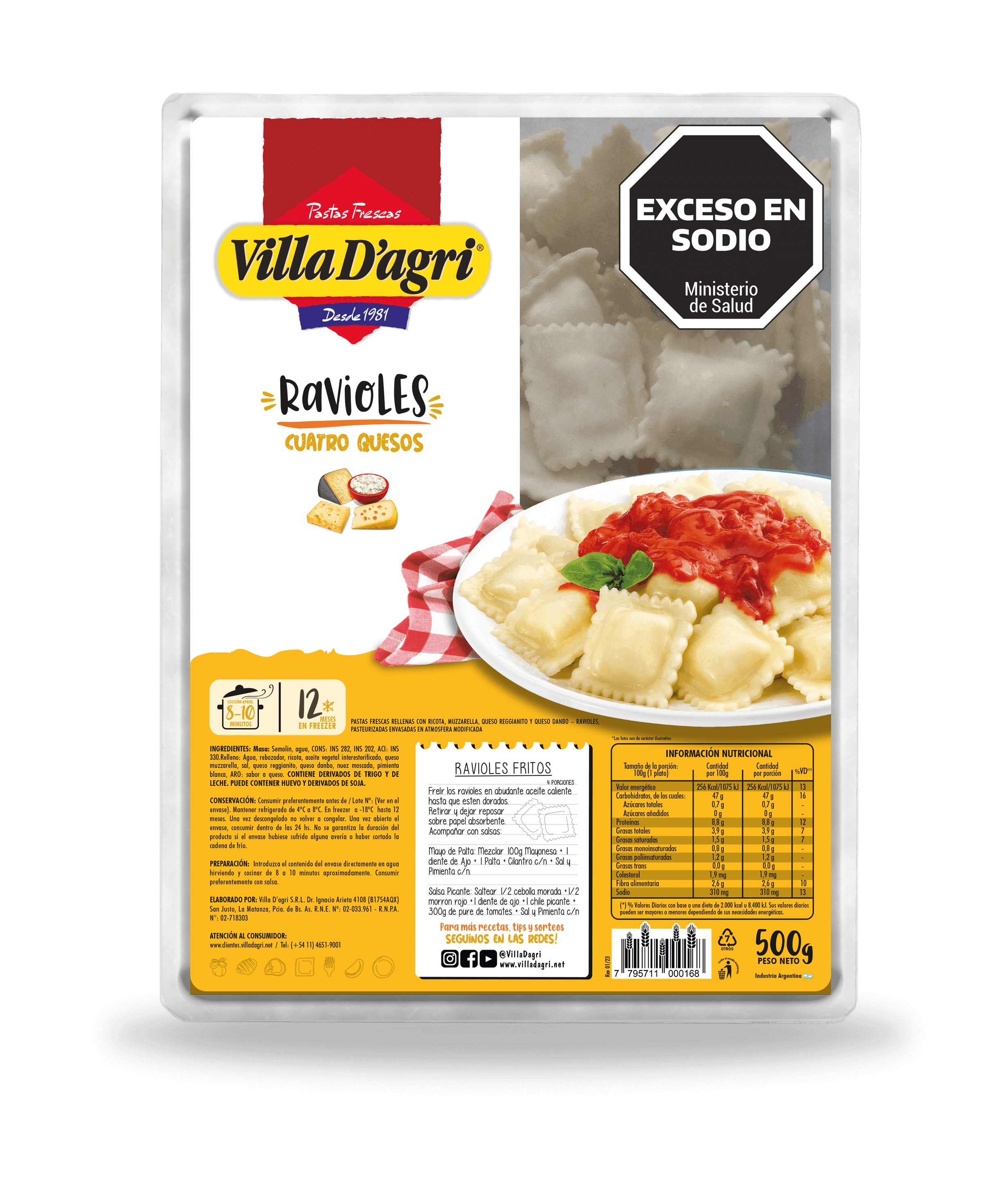VILLA DAGRI Ravioles 4 quesos X 500G